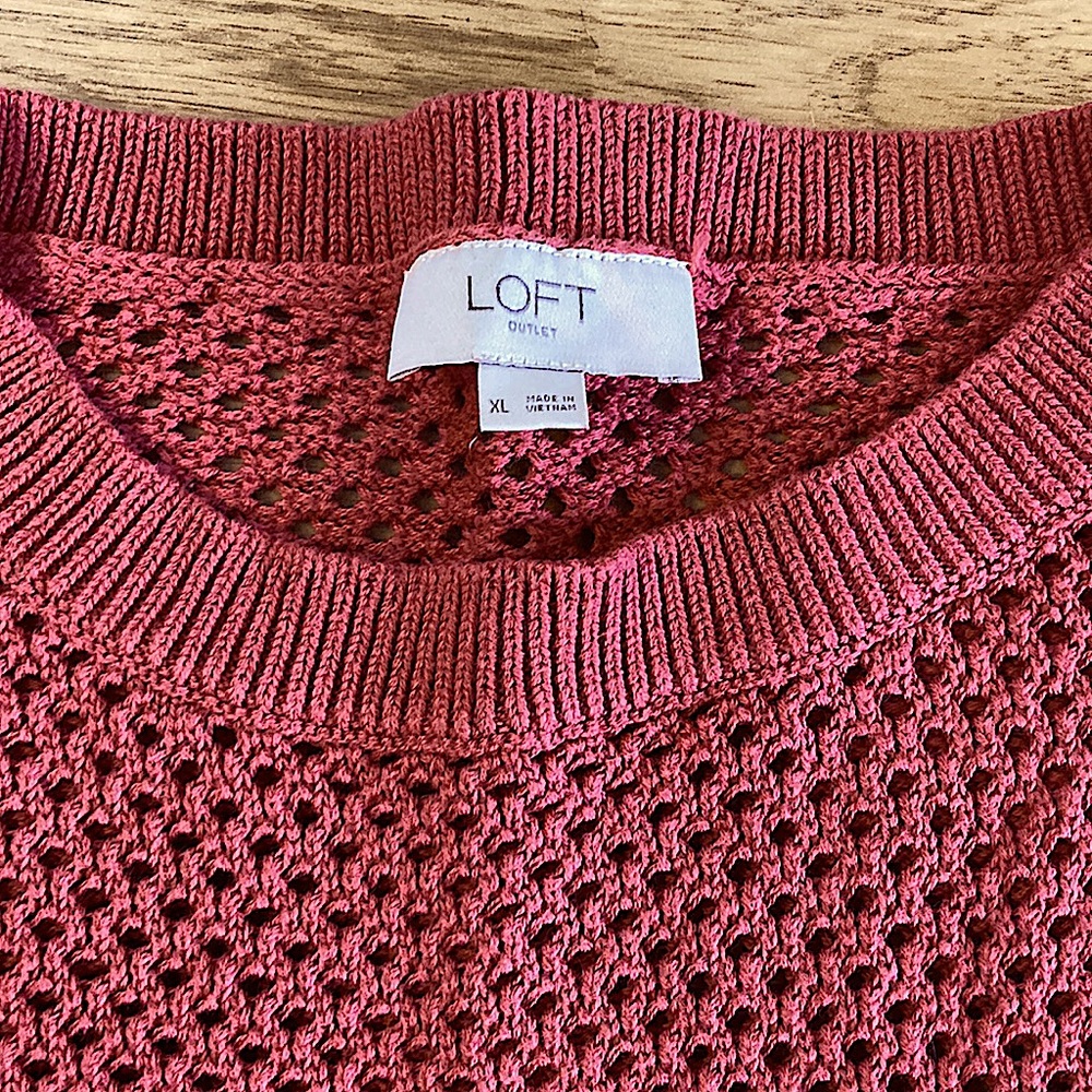 Loft Outlet Open Knit Sweater Terra Cotta Size Large 100% Cotton - Picture 3 of 4